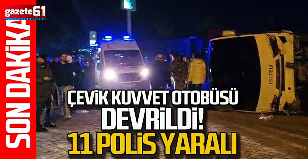 Çevik kuvvet midibüsü devrildi! 11 polis yaralı