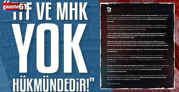  Trabzonspor'dan flaş açıklama! "TFF ve MHK yok hükmündedir"