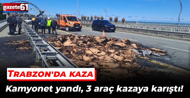Trabzon'da kaza: Kamyonet yandı, 3 araç kazaya karıştı!